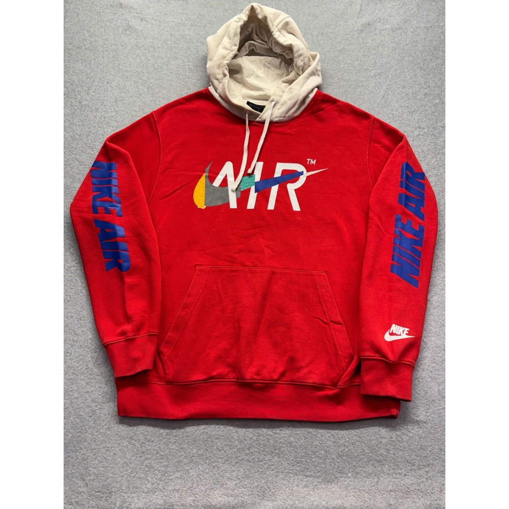 Nike Air Mens Red Pullover Hoodie Graphic Sleeve Print Fleece XL‎ CQ7171-657